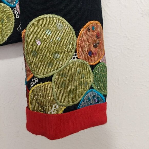 Vintage Anage Black Hot Air Balloons Button Down Jacket Sequins Patchwork 80s S - Picture 8 of 14